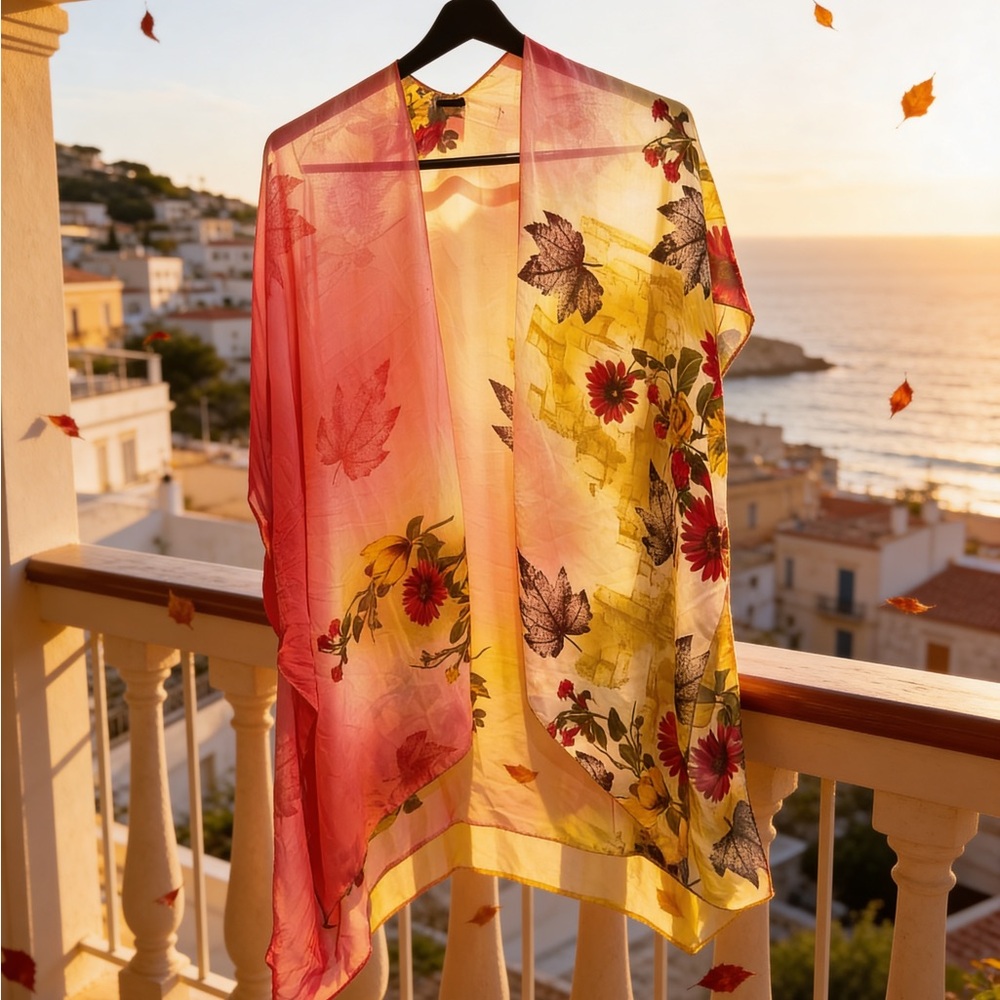 American Leisure | Women’s Peach-Tan Butterfly Fairy Satin Coverup Y2K Kimono
